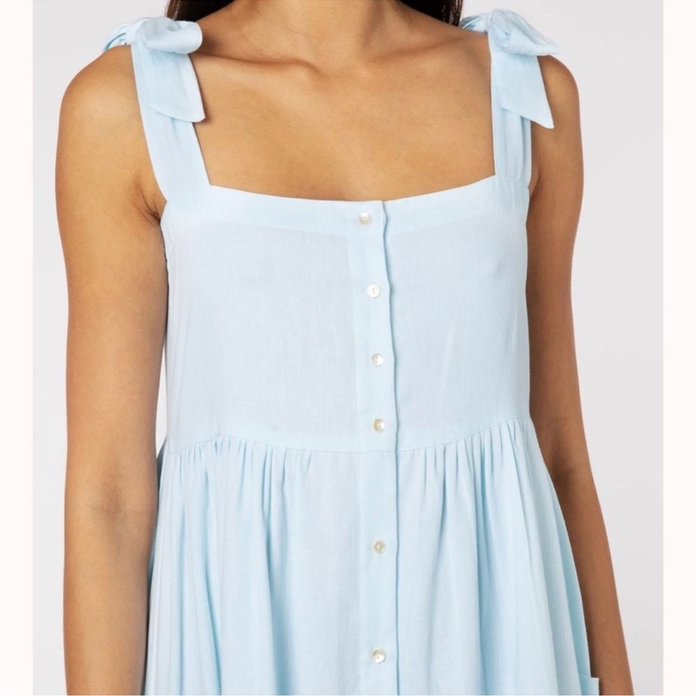 Juliet Dunn Tie Shoulder Dress Midi Tonal Cotton Ric Rac Blue Size Medium - Picture 7 of 9